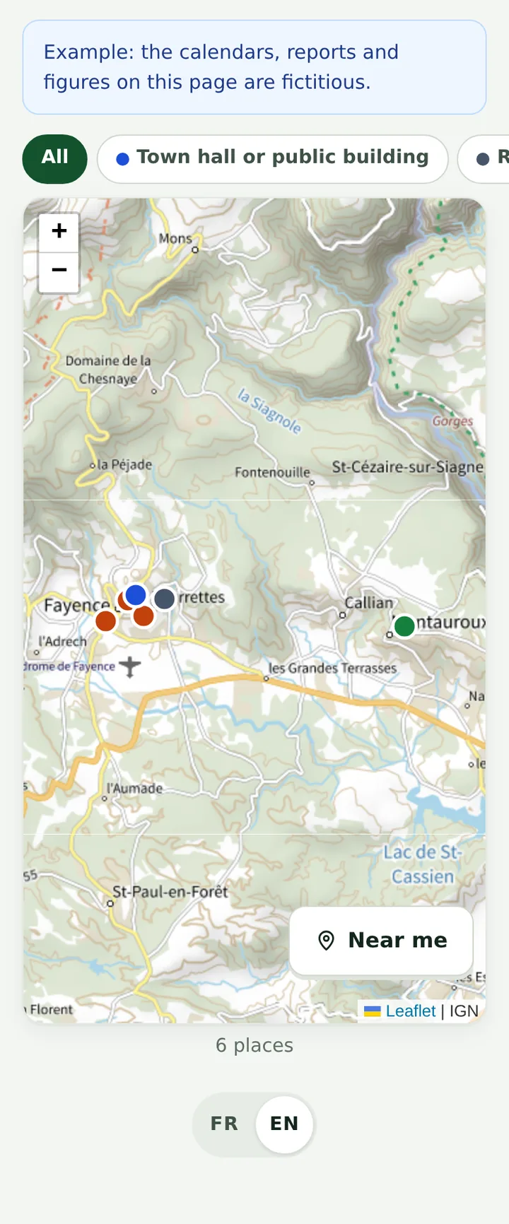 Map of recycling centres and drop-off points, with opening hours and directions